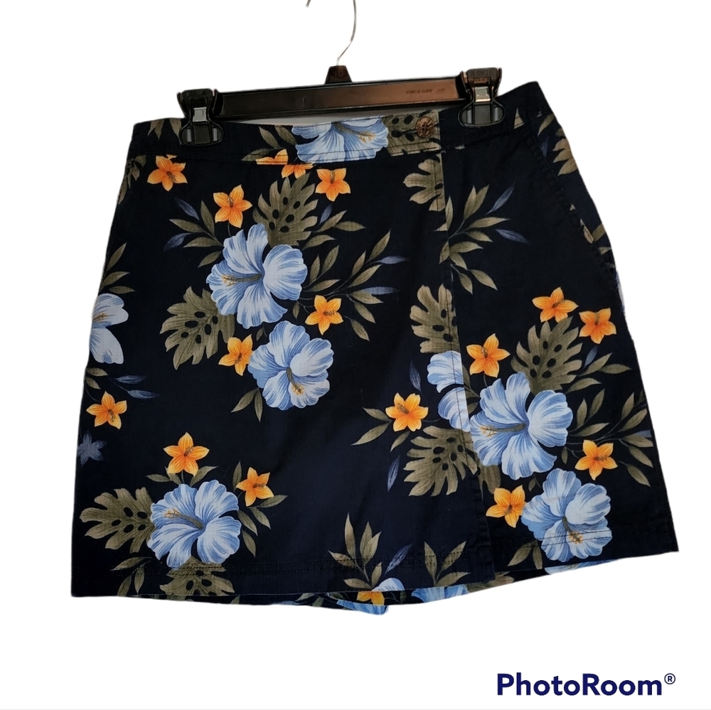 Havana Jack's Cafe blue Hawaiian floral print cotton skort SZ 10